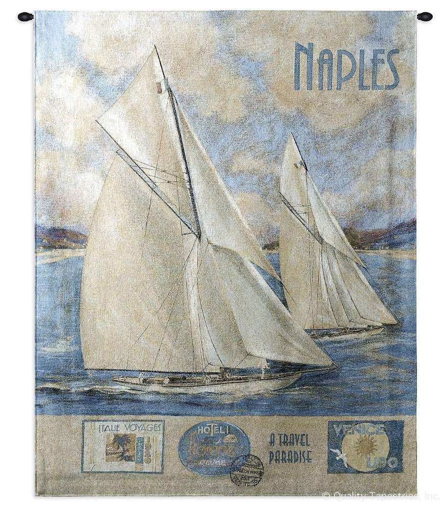 Naples Sailboats Wall Tapestry C-3197, 3197-Wh, 3197C, 3197Wh, 40-49Incheswide, 42W, 50-59Inchestall, 53H, Art, Beach, Blue, Boat, Boats, Carolina, USAwoven, Coast, Coastal, Cotton, European, Hanging, Italian, Italy, Light, Naples, Ocean, Poster, Sail, Sailboats, Scene, Sea, Tapestries, Tapestry, Travel, Vertical, Vintage, Wall, White, Woven, tapestries, tapestrys, hangings, and, the
