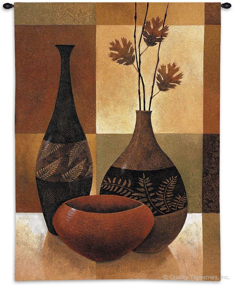 Natures Patchwork II Wall Tapestry C-3228, Carolina, USAwoven, Tapestry, Abstract, Brown, Black, Vases, 40-49Incheswide, 50-59Inchestall, Vertical, Cotton, Woven, Wall, Hanging, Tapestries, tapestries, tapestrys, hangings, and, the