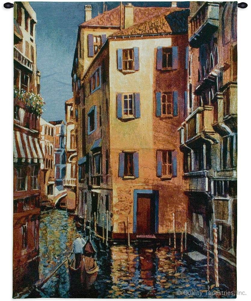 Venetian Afternoon  Wall Tapestry C-3230, 3230-Wh, 3230C, 3230Wh, 40-49Incheswide, 40W, 50-59Inchestall, 53H, Abstract, Afternoon, Art, Carolina, USAwoven, Cotton, Erope, Europe, European, Eurupe, Gold, Gondola, Hanging, Italian, Italy, Orange, Tapestries, Tapestry, Urope, Venetian, Venice, Vertical, Wall, Woven, Yellow, tapestries, tapestrys, hangings, and, the