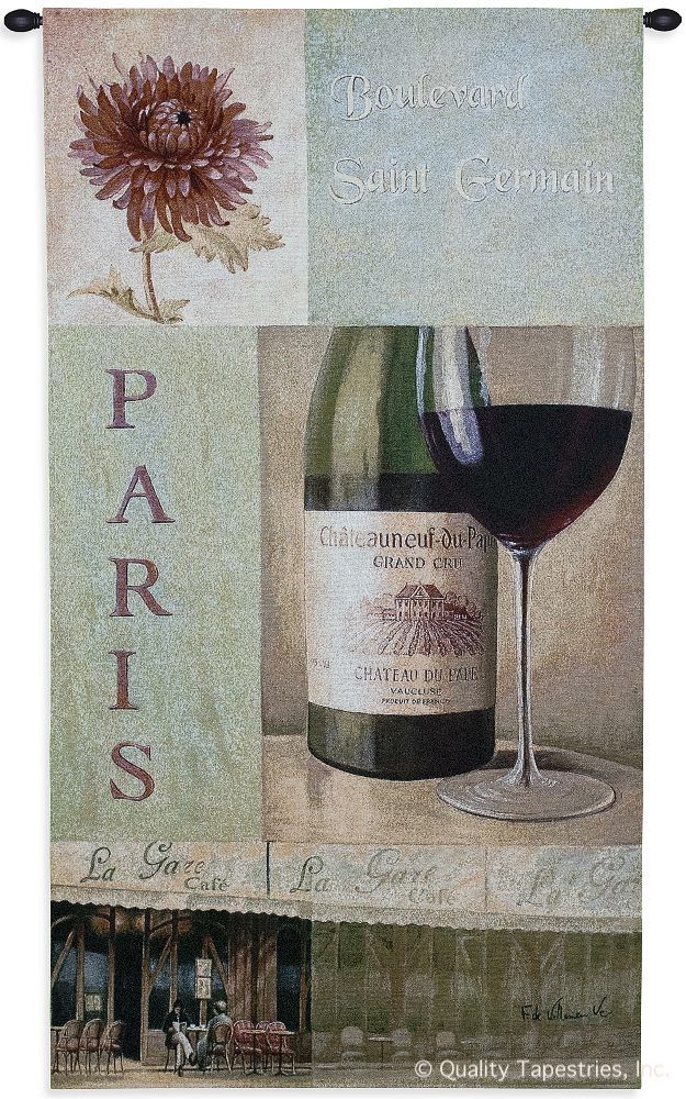 Paris Red Wine Wall Tapestry C-3237, 30-39Incheswide, 3237-Wh, 3237C, 3237Wh, 32W, 50-59Inchestall, 53H, Abstract, Alcohol, Art, Bottle, Carolina, USAwoven, Contemporary, Cotton, Europe, European, France, Glass, Green, Hanging, Modern, Paris, Red, Spirits, Tapestries, Tapestry, Vertical, Vineyard, Wall, Wine, Woven, tapestries, tapestrys, hangings, and, the, cafe