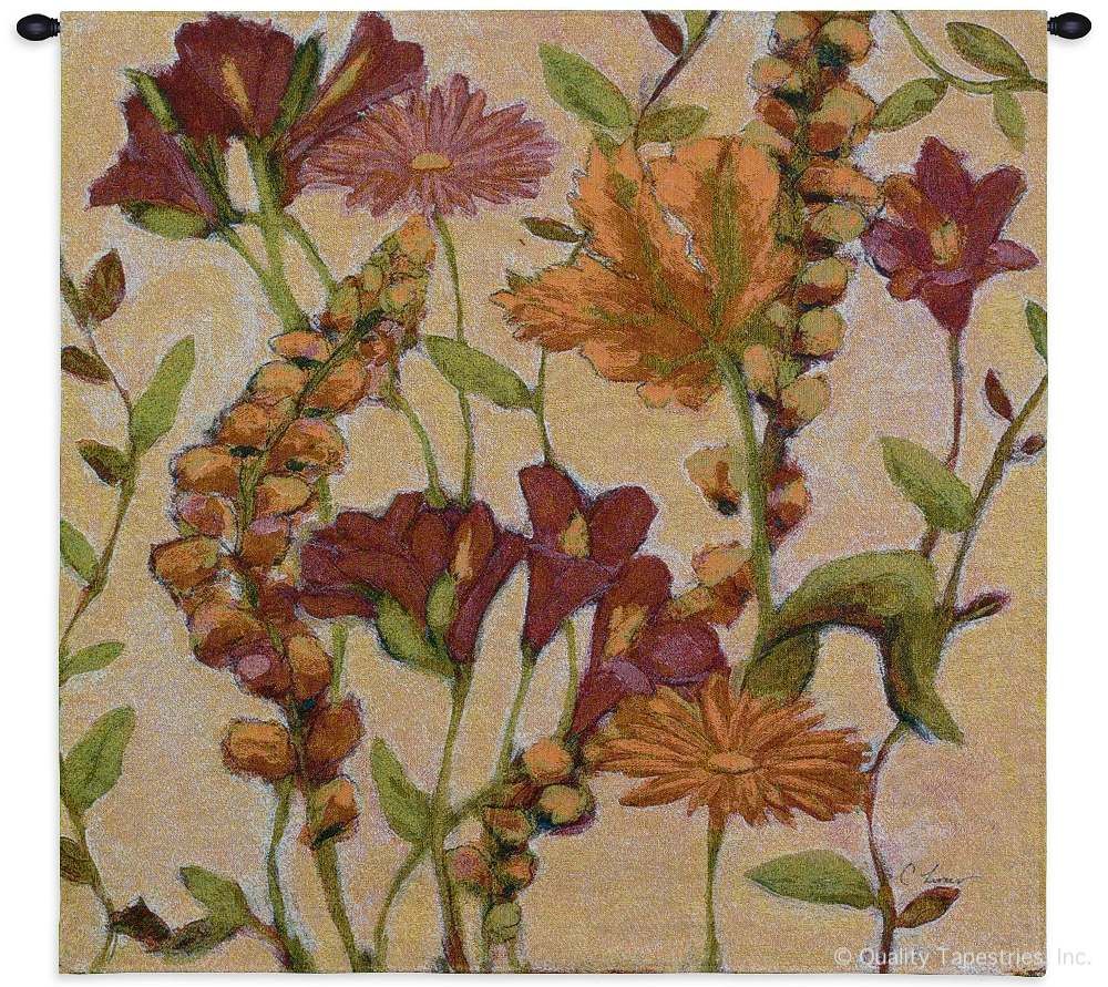 Garden Flowers Wall Tapestry C-3241, 30-39Inchestall, 30-39Incheswide, 3241-Wh, 3241C, 3241Wh, 35H, 35W, Abstract, Art, Beige, Botanical, Carolina, USAwoven, Contemporary, Cotton, Floral, Flower, Flowers, Garden, Hanging, Orange, Pedals, Red, Square, Tapestries, Tapestry, Wall, Woven, tapestries, tapestrys, hangings, and, the