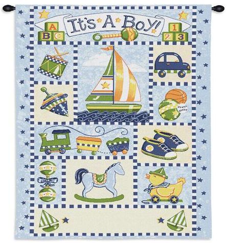 Its a Boy Wall Tapestry C-3276, 10-29Incheswide, 26W, 30-39Inchestall, 3276-Wh, 3276C, 3276Wh, 34H, A, Art, Baby, Blue, Boy, Carolina, USAwoven, Child, ChildS, ChildrenS, Childrens, Childs, Cotton, Fun, Hanging, Infant, ItS, Kid, KidS, Kids, Newborn, Tapestries, Tapestry, Toddler, Vertical, Wall, Woven, tapestries, tapestrys, hangings, and, the