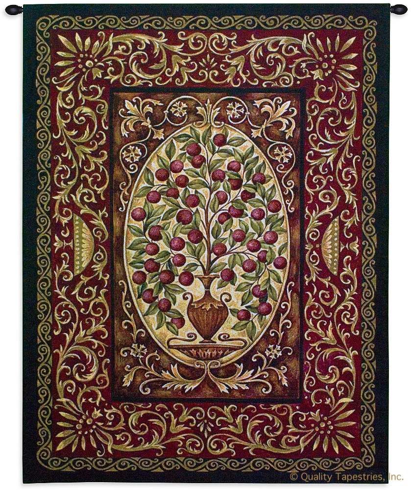 Abundance Urn Cranberry Red Wall Tapestry C-3327, 3327-Wh, 3327C, 3327Wh, 40-49Incheswide, 40W, 50-59Inchestall, 53H, Abundance, Art, Botanical, Carolina, USAwoven, Cotton, Cranberry, Floral, Flower, Flowers, Hanging, Pedals, Red, Tapestries, Tapestry, Urn, Vertical, Wall, Woven, Bestseller, tapestries, tapestrys, hangings, and, the