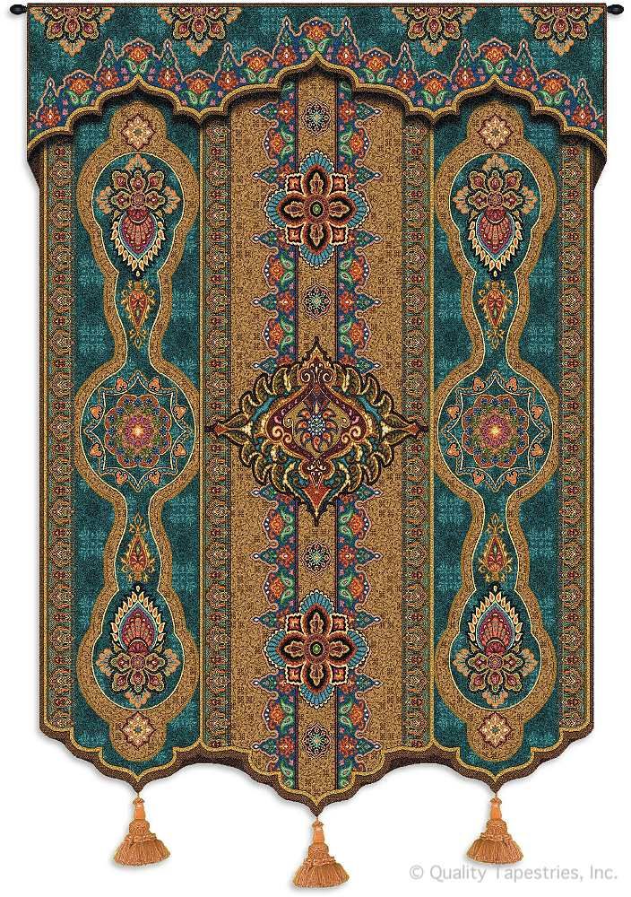 Indian Prema Azure Wall Tapestry C-3396, 3396-Wh, 3396C, 3396Wh, 50-59Incheswide, 52W, 60-69Inchestall, 62H, Art, Ashley, Blue, Carolina, USAwoven, Complex, Cotton, Design, Designs, Hanging, Indian, Intricate, Motifs, Pattern, Patterns, Shapes, Tapestries, Tapestry, Textile, Vertical, Wall, Woven, tapestries, tapestrys, hangings, and, the