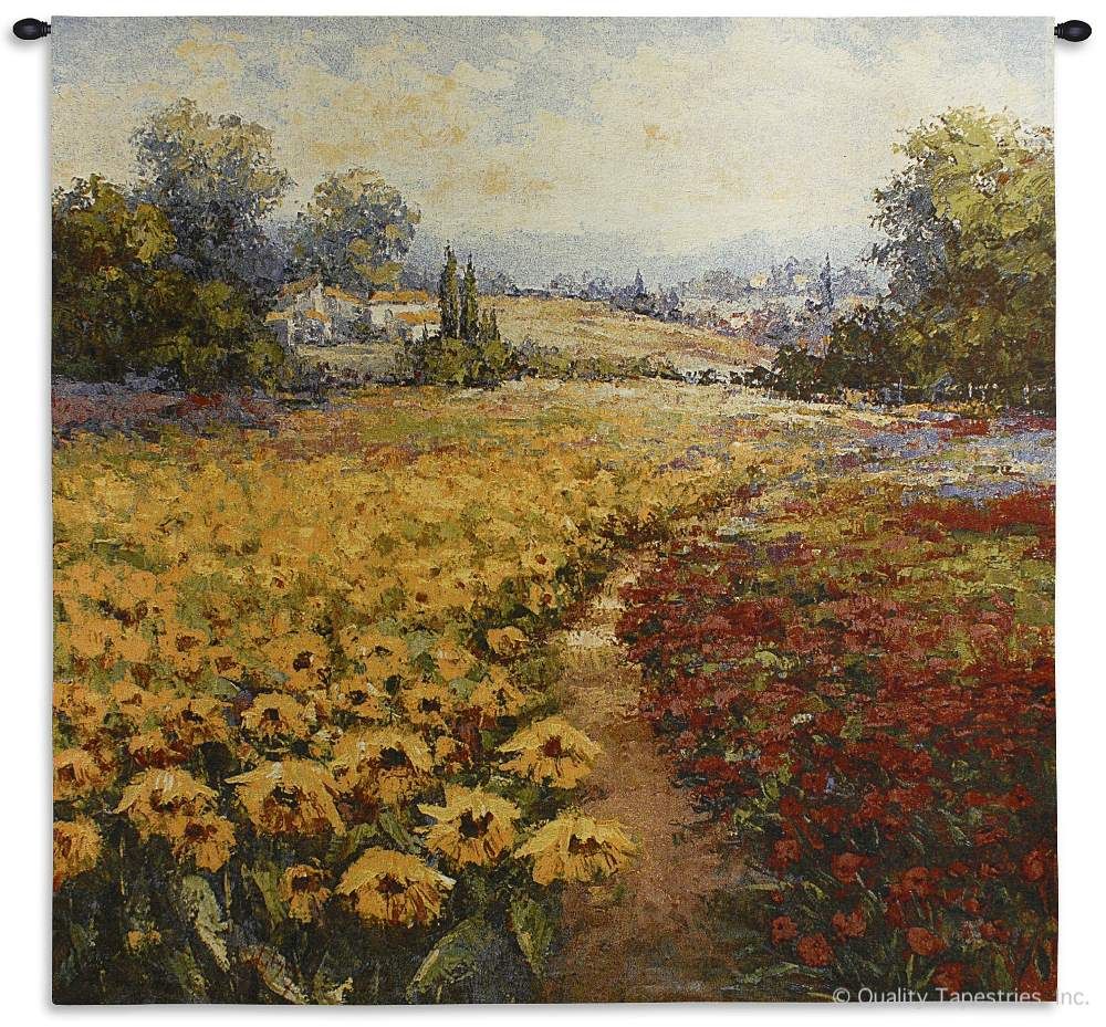 Tuscan Pleasures Wall Tapestry C-3410, 3410-Wh, 3410C, 3410Wh, 50-59Inchestall, 50-59Incheswide, 53H, 53W, Art, Botanical, Carolina, USAwoven, Cotton, Erope, Europe, European, Eurupe, Floral, Flower, Flowers, Hanging, Italian, Italy, Landscape, Pedals, Pleasures, Red, Square, Tapestries, Tapestry, Tuscan, Tuscany, Urope, Wall, Woven, Yellow, tapestries, tapestrys, hangings, and, the
