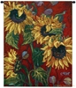 Sunflowers Wall Tapestry C-3426, 3426-Wh, 3426C, 3426Wh, 40-49Incheswide, 40W, 50-59Inchestall, 53H, Art, Botanical, Carolina, USAwoven, Cotton, Floral, Flower, Flowers, Green, Hanging, Ii, Pedals, Red, Sunflowers, Tapestries, Tapestry, Vertical, Wall, Woven, Yellow, tapestries, tapestrys, hangings, and, the