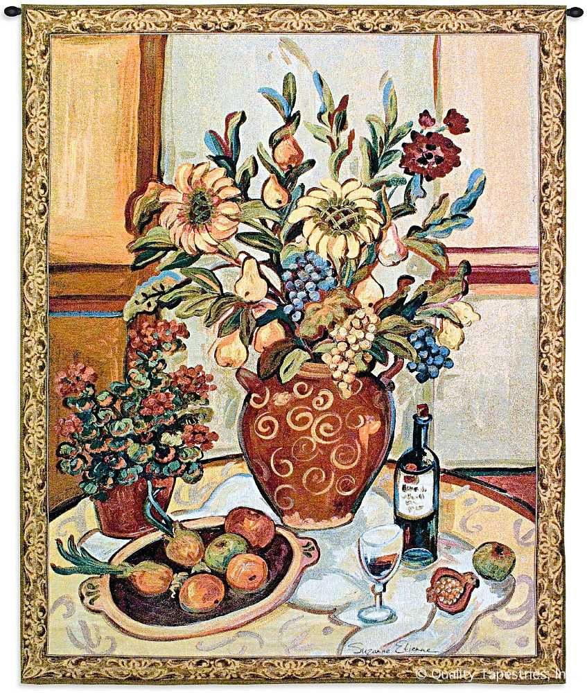 Still Life With Wine Abstract Wall Tapestry C-3504, 3504-Wh, 3504C, 3504Wh, 40-49Incheswide, 41W, 50-59Inchestall, 53H, Abstract, Art, Botanical, Brown, Carolina, USAwoven, Cotton, Floral, Flower, Flowers, Hanging, Life, Pedals, Still, Tapestries, Tapestry, Vertical, Wall, Wine, With, Woven, tapestries, tapestrys, hangings, and, the