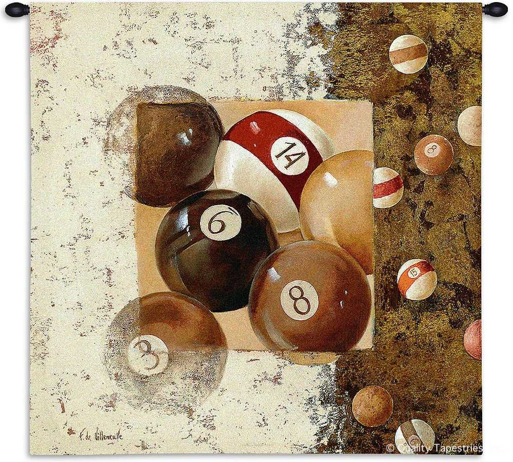 Billiard Game Room Wall Tapestry C-3558, 30-39Inchestall, 30-39Incheswide, 34H, 34W, 3558-Wh, 3558C, 3558Wh, Art, Balls, Billiard, Brown, Carolina, USAwoven, Cotton, Game, Hanging, Other, Pool, Room, Square, Tapestries, Tapestry, Wall, White, Woven, tapestries, tapestrys, hangings, and, the