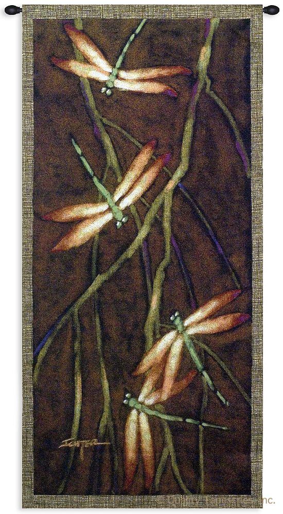 Dragonfly October Song II Wall Tapestry C-3575, 10-29Incheswide, 27W, 3575-Wh, 3575C, 3575Wh, 50-59Inchestall, 53H, Art, Asia, Asian, Brown, Carolina, USAwoven, Chinese, Cotton, Dark, Dragonflies, Dragonfly, Group, Hanging, Ii, Japanese, October, Orient, Oriental, Song, Tapestries, Tapestry, Vertical, Wall, Woven, tapestries, tapestrys, hangings, and, the
