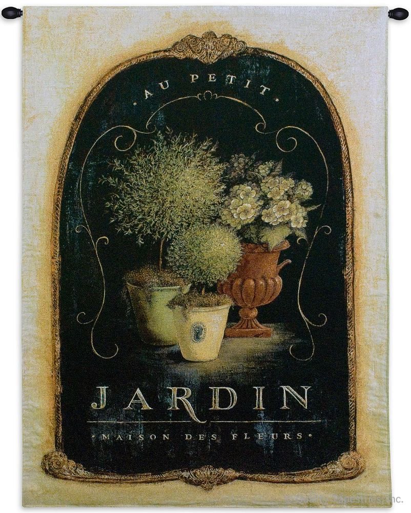 Jardin Topiary Garden Fleurs Wall Tapestry C-3587, 30-39Incheswide, 3587-Wh, 3587C, 3587Wh, 38W, 50-59Inchestall, 53H, Art, Black, Botanical, Carolina, USAwoven, Cotton, Fleurs, Floral, Flower, Flowers, Garden, Hanging, Jardin, Pedals, Poster, Tapestries, Tapestry, Topiary, Vertical, Vintage, Wall, Woven, tapestries, tapestrys, hangings, and, the