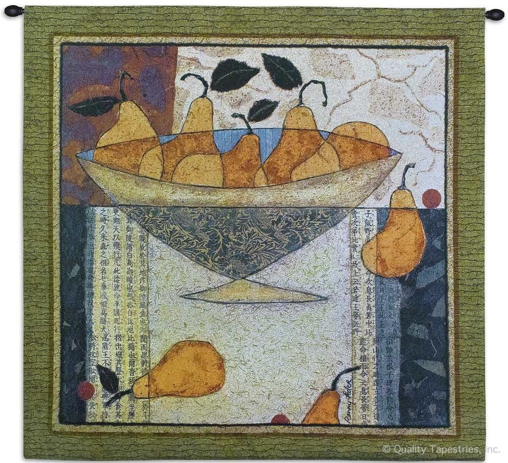 Pears in a Bowl Abstract Wall Tapestry C-3589, 3589-Wh, 3589C, 3589Wh, 50-59Inchestall, 50-59Incheswide, 52H, 54W, A, Abstract, Art, Asia, Asian, Beige, Bowl, Brown, Carolina, USAwoven, Chinese, Contemporary, Cotton, Fruit, Grapes, Hanging, In, Japanese, Life, Modern, Old, Orange, Orient, Oriental, Pears, Square, Still, Tapastry, Tapestries, Tapestry, Tapistry, Wall, Woven, tapestries, tapestrys, hangings, and, the