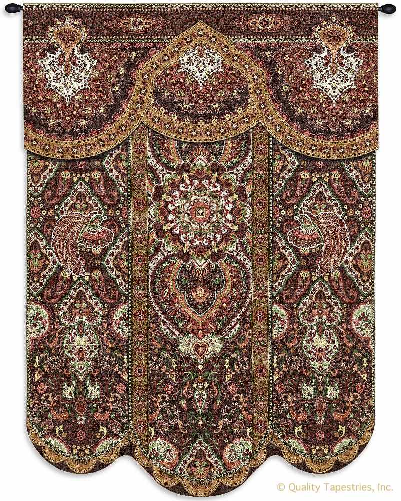 Indian Paradise Cinnabar Wall Tapestry C-3620, 3620-Wh, 3620C, 3620Wh, 50-59Incheswide, 51W, 60-69Inchestall, 69H, Art, Brown, Carolina, USAwoven, Cinnabar, Complex, Cotton, Design, Designs, Hanging, Indian, Intricate, Paradise, Pattern, Patterns, Shapes, Tapestries, Tapestry, Textile, Vertical, Vvv, Wall, Woven, tapestries, tapestrys, hangings, and, the