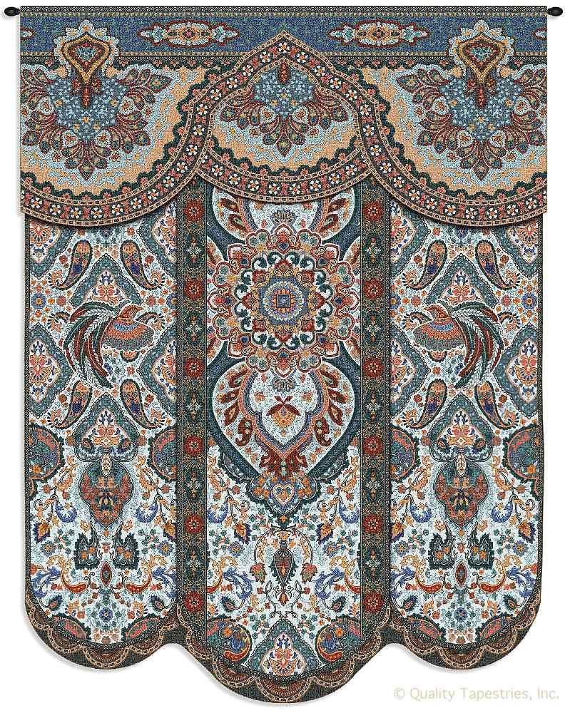 Indian Paradise Blue Motif Wall Tapestry C-3623, 3623-Wh, 3623C, 3623Wh, 50-59Incheswide, 51W, 60-69Inchestall, 69H, Art, Ashley, Blue, Carolina, USAwoven, Complex, Cotton, Design, Designs, Hanging, Indian, Intricate, Motif, Paradise, Pattern, Patterns, Shapes, Tapestries, Tapestry, Textile, Vertical, Vvv, Wall, Woven, tapestries, tapestrys, hangings, and, the
