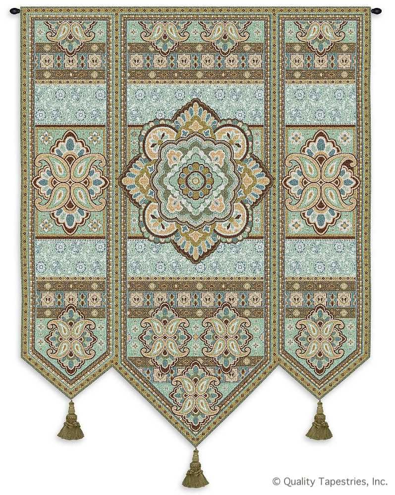 Indian Masala Mint Motif Wall Tapestry C-3673, 3673-Wh, 3673C, 3673Wh, 50-59Incheswide, 53W, 60-69Inchestall, 67H, Art, Ashley, Blue, Carolina, USAwoven, Complex, Cotton, Design, Designs, Green, Hanging, Indian, Intricate, Masala, Mint, Motif, Pattern, Patterns, Shapes, Tapestries, Tapestry, Textile, Vertical, Wall, Woven, tapestries, tapestrys, hangings, and, the