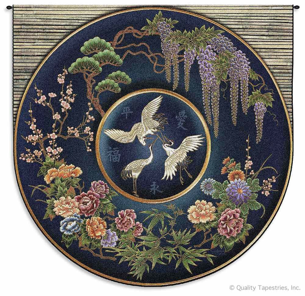 Cloisonne Blue Asian Rounded Wall Tapestry C-3677, 3677-Wh, Ashley, 3677C, 3677Wh, 50-59Inchestall, 50-59Incheswide, 52H, 52W, Animal, Art, Asia, Asian, Blue, Carolina, USAwoven, Chinese, Cloisonne, Cotton, Floral, Group, Hanging, Japanese, Orient, Oriental, Rounded, Square, Tapestries, Tapestry, Wall, Woven, tapestries, tapestrys, hangings, and, the