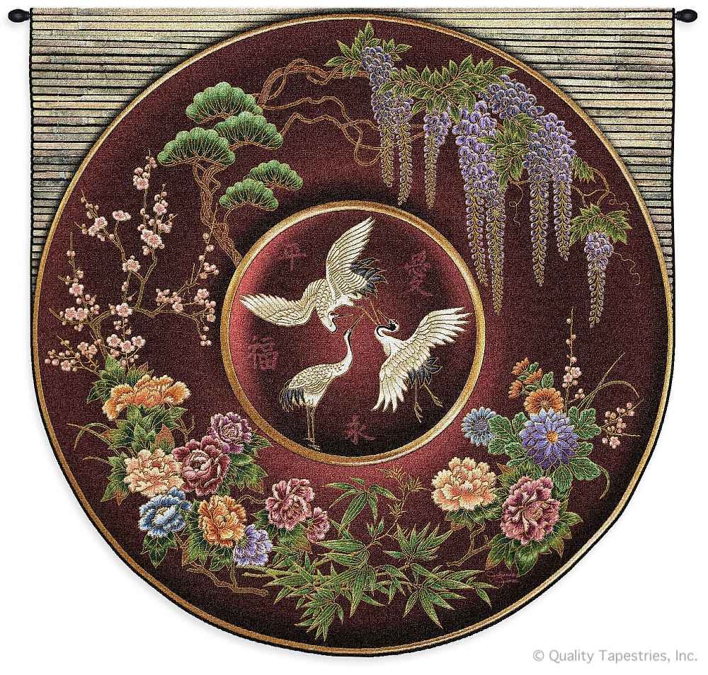 Cloisonne Red Asian Rounded Wall Tapestry C-3679, 3679-Wh, 3679C, 3679Wh, 50-59Inchestall, 50-59Incheswide, 52H, 52W, Animal, Art, Asia, Asian, Carolina, USAwoven, Chinese, Cloisonne, Cotton, Floral, Group, Hanging, Japanese, Orient, Oriental, Red, Rounded, Square, Tapestries, Tapestry, Wall, Woven, tapestries, tapestrys, hangings, and, the