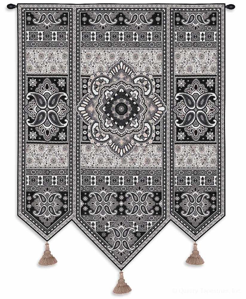 Indian Black & White Motif Wall Tapestry C-3682, &, 3682-Wh, 3682C, 3682Wh, 50-59Incheswide, 53W, 60-69Inchestall, 67H, Art, Black, Carolina, USAwoven, Complex, Cotton, Design, Designs, Gray, Grey, Hanging, Indian, Intricate, Motif, Pattern, Patterns, Shapes, Tapestries, Tapestry, Textile, Vertical, Wall, White, Woven, tapestries, tapestrys, hangings, and, the