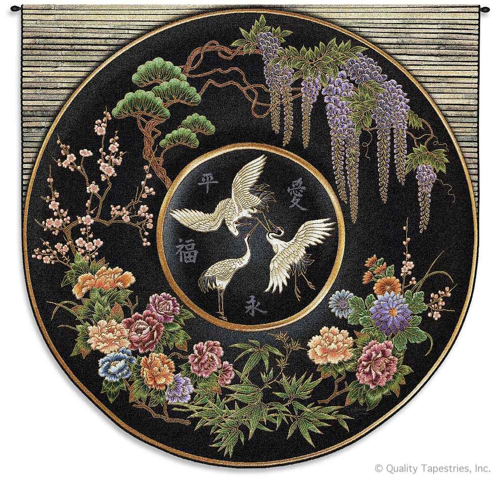 Cloisonne Black Asian Rounded Wall Tapestry C-3684, 3684-Wh, 3684C, 3684Wh, 50-59Inchestall, 50-59Incheswide, 52H, 52W, Animal, Art, Asia, Asian, Black, Carolina, USAwoven, Chinese, Cloisonne, Cotton, Floral, Group, Hanging, Japanese, Orient, Oriental, Rounded, Square, Tapestries, Tapestry, Wall, Woven, tapestries, tapestrys, hangings, and, the