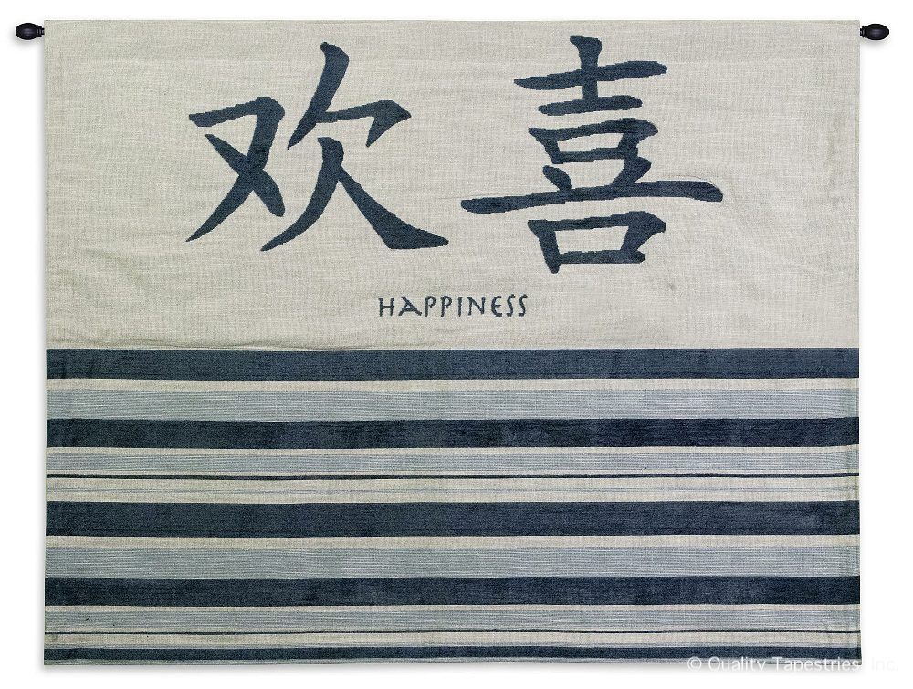 Oriental Happiness Blue Wall Tapestry C-3697, 3697-Wh, 3697C, 3697Wh, 40-49Inchestall, 43H, 50-59Incheswide, 53W, Art, Asia, Asian, Blue, Carolina, USAwoven, Chinese, Cotton, Group, Hanging, Happiness, Horizontal, Japanese, Orient, Oriental, Tapestries, Tapestry, Wall, Woven, tapestries, tapestrys, hangings, and, the