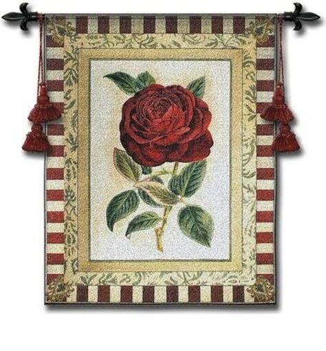 Red Rose II Country Kitchen Wall Tapestry C-3730, 10-29Incheswide, 26W, 30-39Inchestall, 33H, 3730-Wh, 3730C, 3730Wh, Art, Botanical, Carolina, USAwoven, Cotton, Country, Floral, Flower, Flowers, Group, Hanging, Ii, Kitchen, Pedals, Red, Rose, Tapestries, Tapestry, Vertical, Wall, White, Woven, tapestries, tapestrys, hangings, and, the