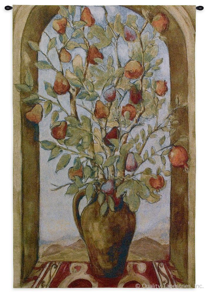 Bouquet of Figs in Vase Wall Tapestry C-3989, 30-39Incheswide, 36W, 3989-Wh, 3989C, 3989Wh, 50-59Inchestall, 53H, Art, Botanical, Bouquet, Brown, Carolina, USAwoven, Cotton, Figs, Floral, Flower, Flowers, Hanging, In, Of, Pedals, Tapestries, Tapestry, Vase, Vertical, Wall, Woven, tapestries, tapestrys, hangings, and, the