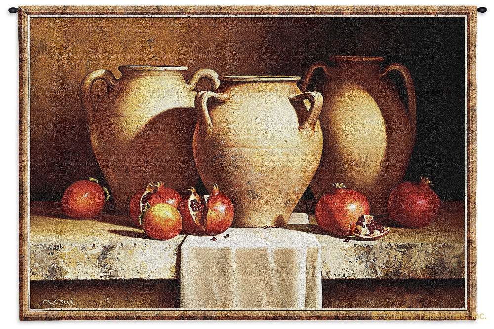 Clay Urns Western Still Life Wall Tapestry C-3994M, &, 30-39Inchestall, 36H, 3993-Wh, 3993C, 3993Wh, 3994-Wh, 3994C, 3994Cm, 3994Wh, 50-59Inchestall, 50-59Incheswide, 53H, 53W, 70-79Incheswide, 77W, Art, S, Brown, Carolina, USAwoven, Clay, Cotton, Fruit, Grapes, Hanging, Horizontal, Life, Old, Pottery, Red, Seller, South, Southwest, Southwestern, Still, Tapestries, Tapestry, Urns, Wall, Western, Woven, Woven, pomegranates, fruit, tapestries, tapestrys, hangings, and, the