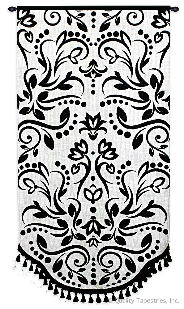 Black & White Motif Wall Tapestry C-4060, &, 30-39Incheswide, 35W, 4060-Wh, 4060C, 4060Wh, 60-69Inchestall, 68H, Art, Black, Carolina, USAwoven, Complex, Cotton, Design, Designs, Hanging, Intricate, Long, Motif, Panel, Pattern, Patterns, Shapes, Tall, Tapestries, Tapestry, Textile, Vertical, Wall, White, Woven, tapestries, tapestrys, hangings, and, the