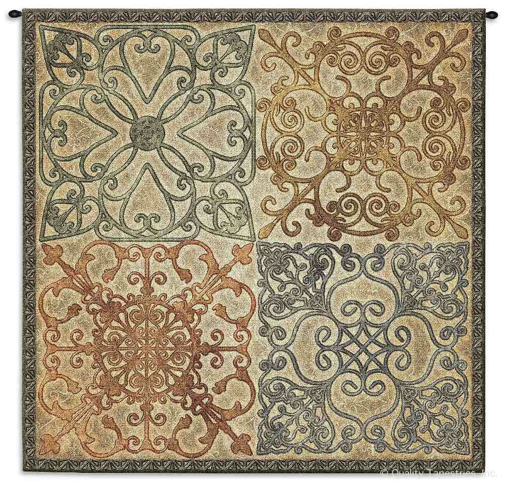 Wrought Iron Elegance Wall Tapestry C-4064M, 40-49Inchestall, 40-49Incheswide, 4049-Wh, 4049C, 4049Wh, 4064-Wh, 4064C, 4064Cm, 4064Wh, 44H, 44W, 50-59Inchestall, 50-59Incheswide, 53H, 53W, Architectural, Art, Beige, S, Brown, Carolina, USAwoven, Cityscape, Complex, Cotton, Design, Designs, Elegance, Gold, Green, Hanging, Intricate, Iron, Orange, Pattern, Patterns, Seller, Shapes, Square, Tapestries, Tapestry, Textile, Wall, Woven, Woven, Wrought, Bestseller, tapestries, tapestrys, hangings, and, the