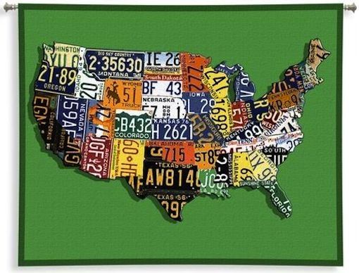 US License Plates I Wall Tapestry C-4371, 10-29Inchestall, 26H, 30-39Incheswide, 34W, 4371-Wh, 4371C, 4371Wh, America, American, Art, Carolina, USAwoven, Collage, Cotton, Green, Hanging, Horizontal, I, License, Mixed, Of, Orange, Other, Plates, States, Tapestries, Tapestry, United, Us, Wall, Woven, tapestries, tapestrys, hangings, and, the