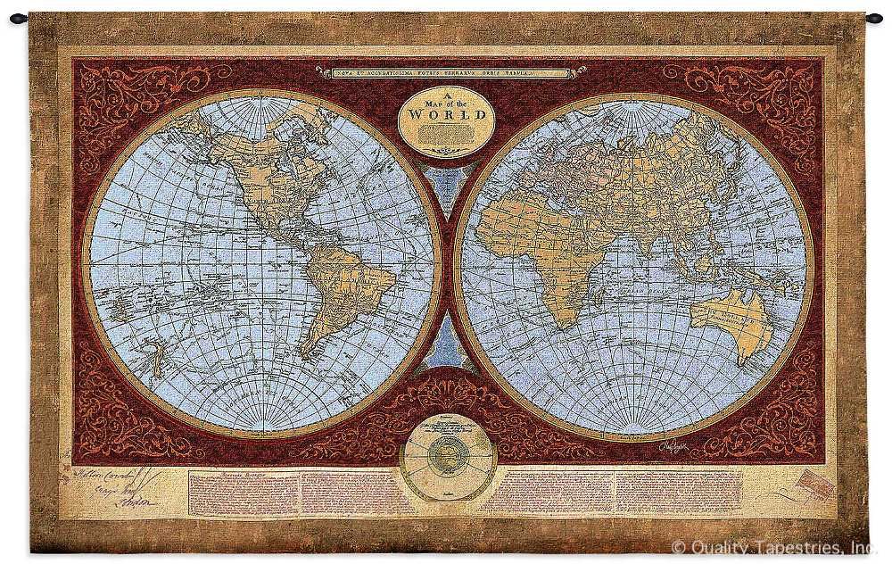Vintage Old World Map Wall Tapestry C-4568M, 30-39Inchestall, 36H, 4568-Wh, 4568C, 4568Cm, 4568Wh, 4589-Wh, 4589C, 4589Wh, 50-59Inchestall, 50-59Incheswide, 53H, 53W, 70-79Incheswide, 76W, Ac, Antique, Art, Brown, Burgundy, Carolina, USAwoven, Cotton, Geographica, Grande, Hanging, Hemisphere, Hemispheres, Horizontal, Hydrographica, Map, Maps, Nova, Old, Olde, Orbis, Pangea, Red, Tabula, Tapestries, Tapestry, Terrae, Terrarum, Totius, Vintage, Wall, World, Woven, tapestries, tapestrys, hangings, and, the
