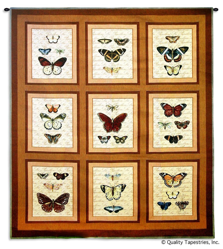 Butterfly Patch Wall Tapestry C-4793, 40-49Incheswide, 46W, 4793-Wh, 4793C, 4793Wh, 50-59Inchestall, 52H, Animal, Animals, Art, Beige, Brown, Butterflies, Butterfly, Carolina, USAwoven, Contemporary, Cotton, Hanging, Orange, Patch, Tapastry, Tapestries, Tapestry, Tapistry, Vertical, Wall, Woven, tapestries, tapestrys, hangings, and, the