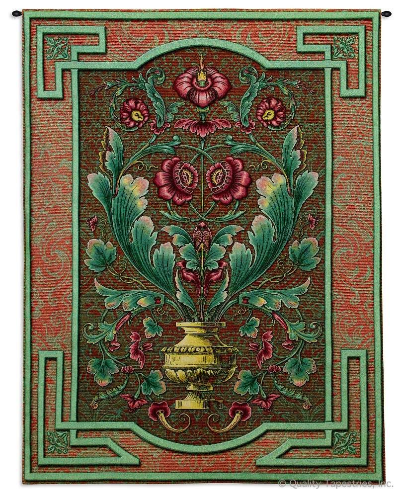 Moss Rose Run Wall Tapestry C-4826, 40-49Incheswide, 40W, 4826-Wh, 4826C, 4826Wh, 50-59Inchestall, 53H, Art, Botanical, Carolina, USAwoven, Cotton, Floral, Flower, Flowers, Green, Hanging, Moss, Pedals, Pink, Rose, Run, Tapestries, Tapestry, Vertical, Wall, Woven, tapestries, tapestrys, hangings, and, the