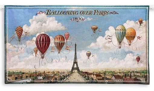 Hot Air Ballooning Over Paris Wall Tapestry C-5249, 10-29Inchestall, 25H, 40-49Incheswide, 48W, 5249-Wh, 5249C, 5249Wh, Air, Art, Balloon, Ballooning, Banner, Blue, Carolina, USAwoven, Cotton, Europe, European, France, French, Hanging, Horizontal, Hot, Other, Over, Paris, Tapestries, Tapestry, Travel, Wall, Wide, Woven, tapestries, tapestrys, hangings, and, the