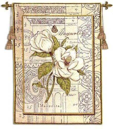 Magnolia Vintage Wall Tapestry C-5277, 30-39Incheswide, 30W, 40-49Inchestall, 41H, 5277-Wh, 5277C, 5277Wh, Abstract, Art, Botanical, Carolina, USAwoven, Contemporary, Cotton, Etching, Floral, Flower, Flowers, Hanging, Light, Magnolia, Modern, Pedals, Tapastry, Tapestries, Tapestry, Tapistry, Vertical, Vintage, Wall, White, Woven, tapestries, tapestrys, hangings, and, the