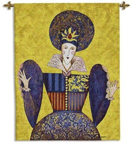 Regal Lady Abstract Wall Tapestry C-5633, 30-39Incheswide, 38W, 50-59Inchestall, 51H, 5633-Wh, 5633C, 5633Wh, Abstract, Art, Blue, Carolina, USAwoven, Contemporary, Fashion, Group, Hanging, Lady, Modern, People, Regal, Tapastry, Tapestries, Tapestry, Tapistry, Vertical, Wall, Whimsical, Yellow, tapestries, tapestrys, hangings, and, the