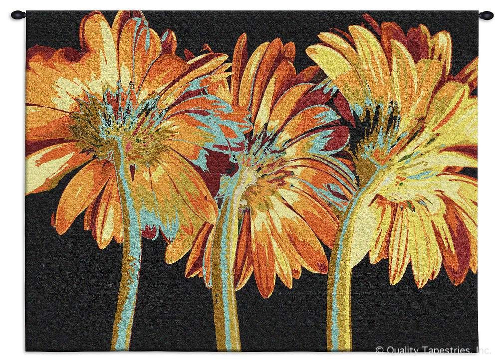 Miami Blooms Wall Tapestry C-5674, 30-39Inchestall, 38W, 50-59Incheswide, 52H, 5674-Wh, 5674C, 5674Wh, Art, Black, Blooms, Bold, Carolina, USAwoven, Cotton, Dark, Floral, Flowers, Hanging, Horizontal, Miami, Tapestries, Tapestry, Wall, Woven, Yellow, tapestries, tapestrys, hangings, and, the