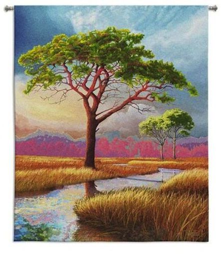 Daybreak on the Marsh Wall Tapestry C-5675, 40-49Incheswide, 44W, 50-59Inchestall, 53H, 5675-Wh, 5675C, 5675Wh, Art, Bold, Botanical, Carolina, USAwoven, Colorful, Cotton, Daybreak, Floral, Flower, Flowers, Hanging, Marsh, On, Pedals, Pink, Sky, Tapestries, Tapestry, The, Tree, Vertical, Wall, Woven, tapestries, tapestrys, hangings, and, the