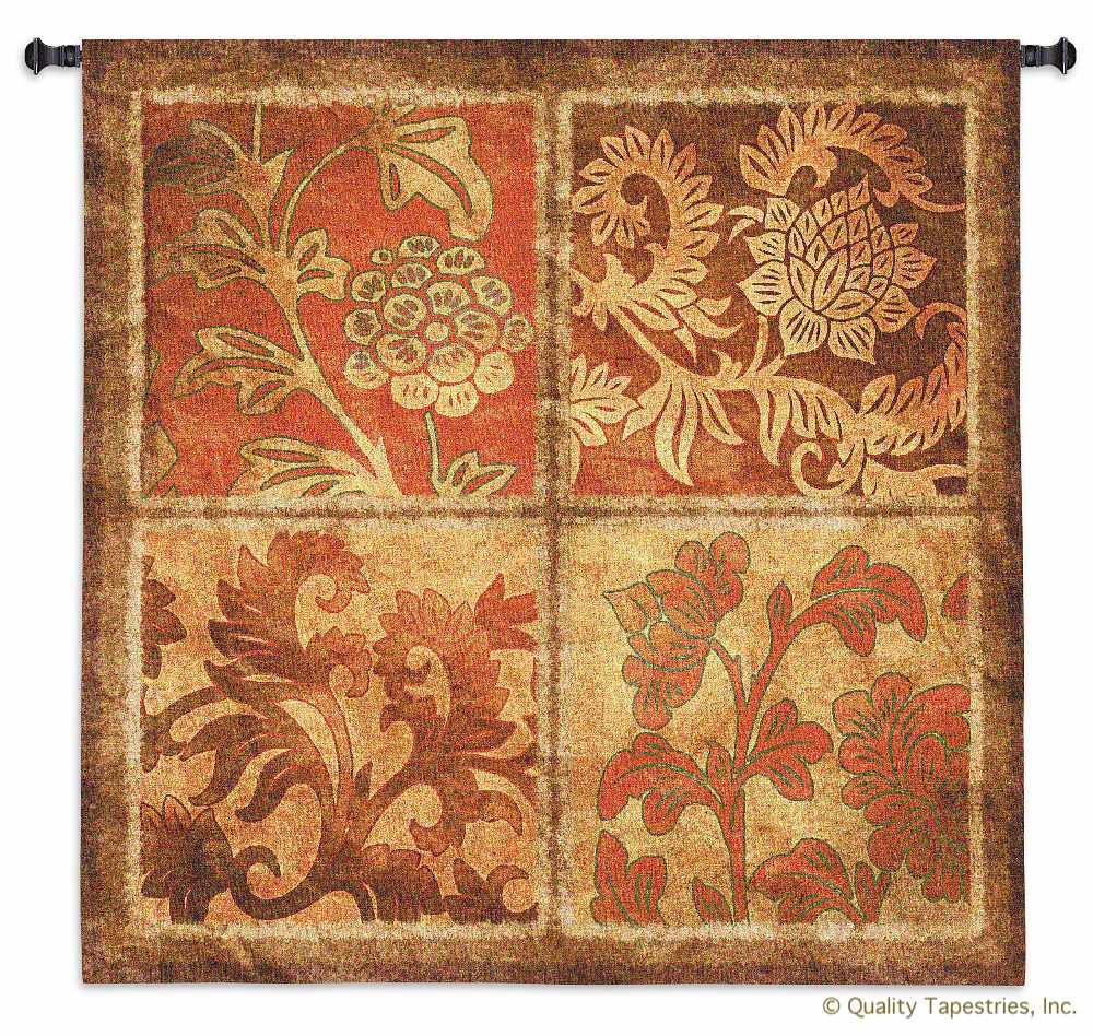 Botanical Scrolling Motif Wall Tapestry C-5709, 50-59Inchestall, 50-59Incheswide, 53H, 53W, 5709-Wh, 5709C, 5709Wh, Abstract, Art, Botanical, Carolina, USAwoven, Contemporary, Cotton, Floral, Flower, Flowers, Hanging, Modern, Motif, Orange, Pedals, Scrolling, Square, Tapastry, Tapestries, Tapestry, Tapistry, Wall, Woven, tapestries, tapestrys, hangings, and, the