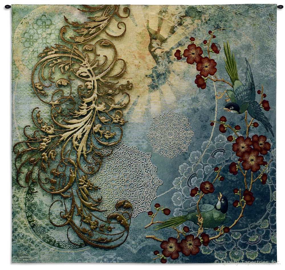 Elysian Views Wall Tapestry C-6010, 40-49Inchestall, 40-49Incheswide, 44H, 44W, 6010-Wh, 6010C, 6010Wh, Art, Ashley, Blue, Carolina, USAwoven, Complex, Cotton, Design, Designs, Elysian, Green, Hanging, Intricate, Pattern, Patterns, Shapes, Square, Tapestries, Tapestry, Textile, Views, Wall, Woven, tapestries, tapestrys, hangings, and, the