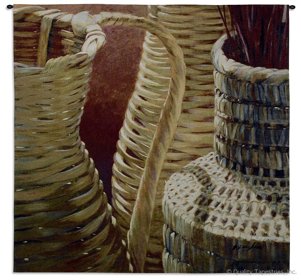 Woven Baskets Wall Tapestry C-6013, 50-59Inchestall, 50-59Incheswide, 52H, 52W, 6013-Wh, 6013C, 6013Wh, Art, Baskets, Brown, Carolina, USAwoven, Complex, Cotton, Design, Designs, Hanging, Shapes, Square, Tapestries, Tapestry, Textile, Wall, Woven, tapestries, tapestrys, hangings, and, the