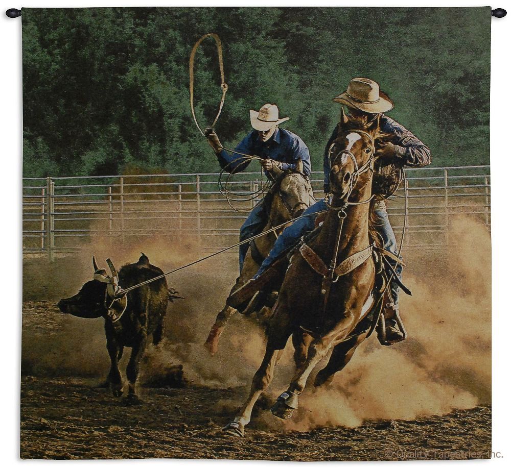 Roping on the Ranch Wall Tapestry C-6084, 50-59Inchestall, 50-59Incheswide, 53H, 53W, 6084-Wh, 6084C, 6084Wh, Animal, Brown, Bull, Calf, Carolina, USAwoven, Cotton, Cowboy, Cowboys, Green, Horse, Horses, Iii, Large, New, On, Ranch, Rope, Roping, Southwest, Southwestern, Square, Tapestries, Tapestry, The, Wall, Western, tapestries, tapestrys, hangings, and, the