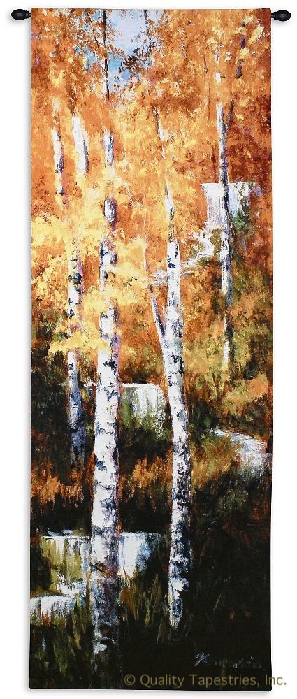Autumn Birch Trees I Wall Tapestry C-6099, 10-29Incheswide, 26W, 6099-Wh, 6099C, 6099Wh, 70-79Inchestall, 76H, Art, Autumn, Birch, Carolina, USAwoven, Cotton, Group, Hanging, I, Orange, Tapestries, Tapestry, Tree, Trees, Vertical, Wall, Woven, tapestries, tapestrys, hangings, and, the