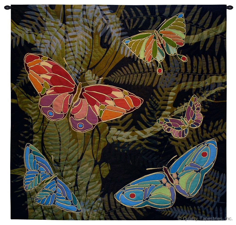 Woodland Butterfly Wall Tapestry C-6118, 50-59Inchestall, 50-59Incheswide, 53H, 53W, 6118-Wh, 6118C, 6118Wh, Abstract, Art, Blue, Bold, Brown, Butterflies, Butterfly, Carolina, USAwoven, Contemporary, Dark, Green, Hanging, Modern, Red, Square, Tapastry, Tapestries, Tapestry, Tapistry, Wall, Woodland, tapestries, tapestrys, hangings, and, the