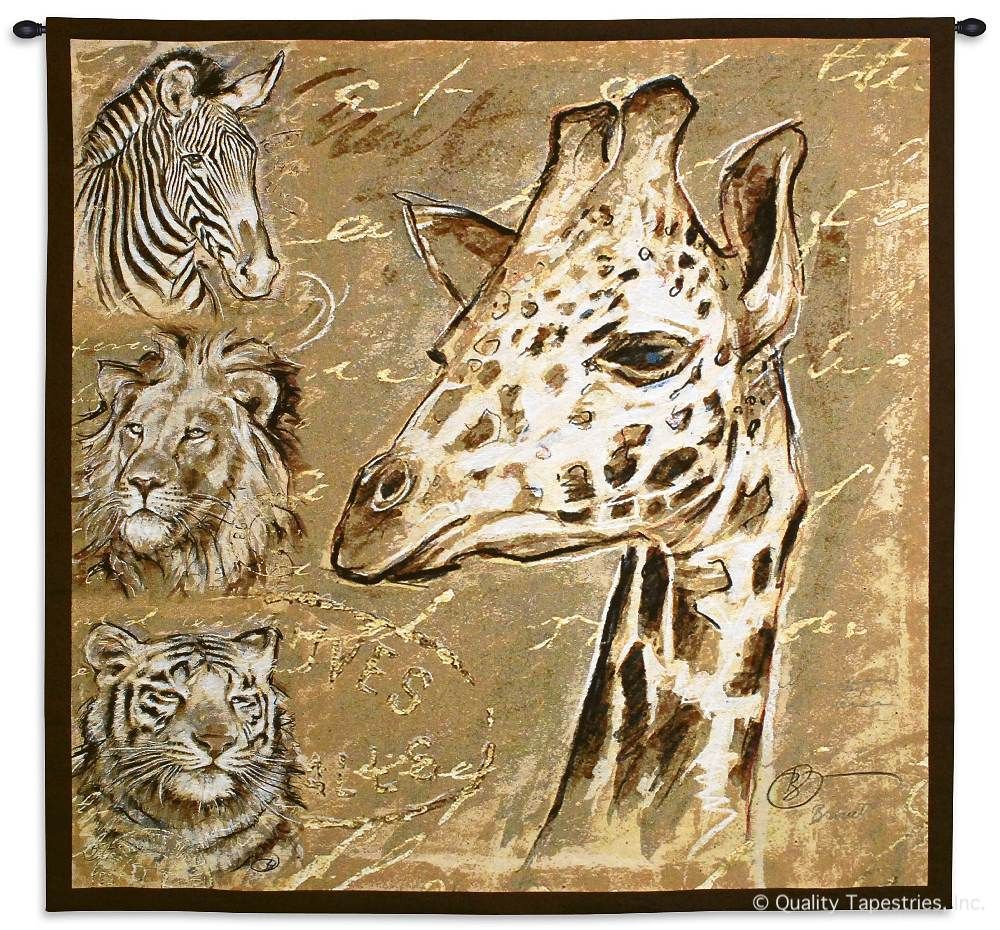 Giraffe Safari Wall Tapestry C-6152, 50-59Inchestall, 50-59Incheswide, 52H, 52W, 6152-Wh, 6152C, 6152Wh, Abstract, Africa, African, Animal, Art, Brown, Carolina, USAwoven, Cotton, Giraffe, Hanging, Lion, Safari, Square, Tapastry, Tapestries, Tapestry, Tapistry, Tiger, Wall, Woven, Zebra, tapestries, tapestrys, hangings, and, the
