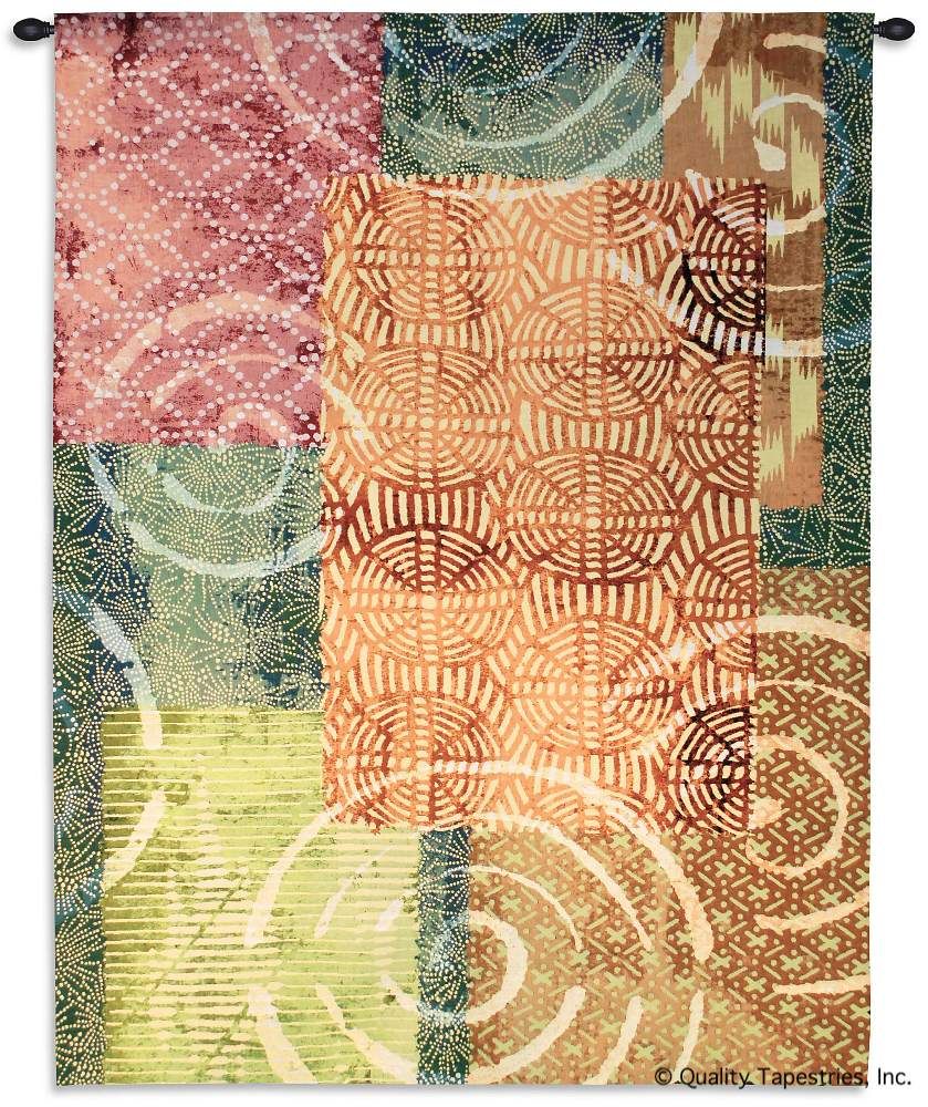 Tribal Beat Wall Tapestry C-6317, 50-59Incheswide, 53W, 6317-Wh, 6317C, 6317Wh, 70-79Inchestall, 70H, Art, Beat, Bold, Carolina, USAwoven, Complex, Cotton, Green, Hanging, Long, Pattern, Patterns, Pink, Shapes, Tall, Tapestries, Tapestry, Textile, Tribal, Vertical, Wall, Woven, Yellow, tapestries, tapestrys, hangings, and, the