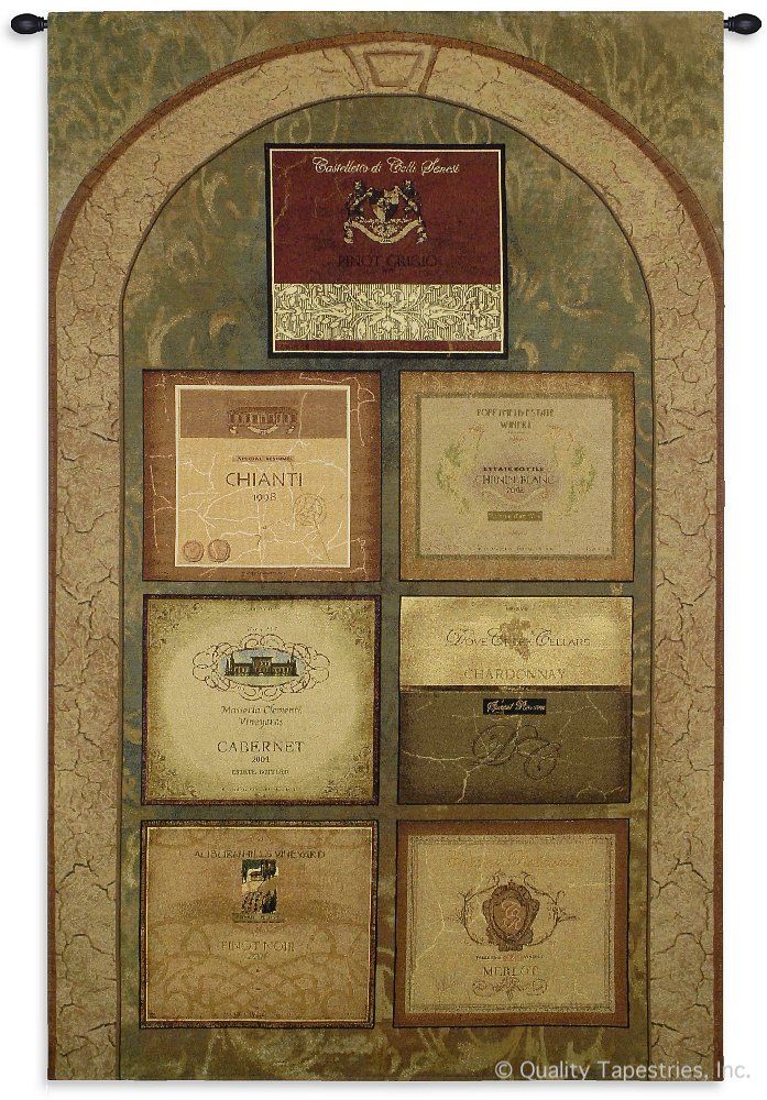 Seven Wine Labels Cellar Wall Tapestry C-6352, 40-49Incheswide, 41W, 60-69Inchestall, 6352-Wh, 6352C, 6352Wh, 63H, Abstract, Alcohol, Art, Banner, Brown, Carolina, USAwoven, Cellar, Contemporary, Cotton, Green, Hanging, Labels, Modern, Seven, Spirits, Tapastry, Tapestries, Tapestry, Tapistry, Vertical, Vineyard, Wall, Wine, Woven, tapestries, tapestrys, hangings, and, the