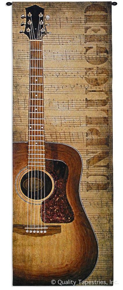 Guitar Acoustic Unplugged Wall Tapestry C-6404, 10-29Incheswide, 21W, 60-69Inchestall, 63H, 6404-Wh, 6404C, 6404Wh, Acoustic, Art, Beige, Carolina, USAwoven, Cotton, Group, Guitar, Hanging, Long, Music, Musical, Panel, Room, Tall, Tapastry, Tapestries, Tapestry, Tapistry, Textile, Unplugged, Vertical, Wall, Woven, tapestries, tapestrys, hangings, and, the