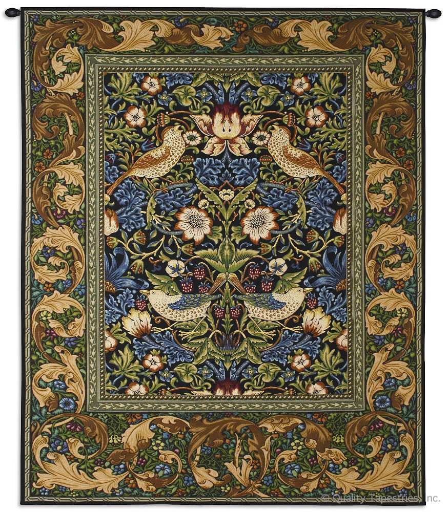 William Morris Strawberry Thief Wall Tapestry C-6415, 50-59Incheswide, 53W, 60-69Inchestall, 6415-Wh, 6415C, 6415Wh, 65H, Abstract, Animal, Art, S, Bird, Birds, Blue, Brown, Carolina, USAwoven, Cotton, Fruit, Green, Hanging, Intricate, Large, Medieval, Morris, Old, Olde, Seller, Strawberry, Tapastry, Tapestries, Tapestry, Tapistry, Thief, Vertical, Wall, William, World, Woven, Woven, tapestries, tapestrys, hangings, and, the