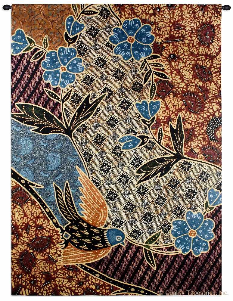 Batik Floral Wall Tapestry C-6419, 50-59Incheswide, 53W, 6419-Wh, 6419C, 6419Wh, 70-79Inchestall, 75H, Abstract, Art, Batik, Beige, Bird, Blue, Bold, Brown, Carolina, USAwoven, Cotton, Floral, Hanging, Modern, Red, Tapestries, Tapestry, Vertical, Wall, Woven, tapestries, tapestrys, hangings, and, the
