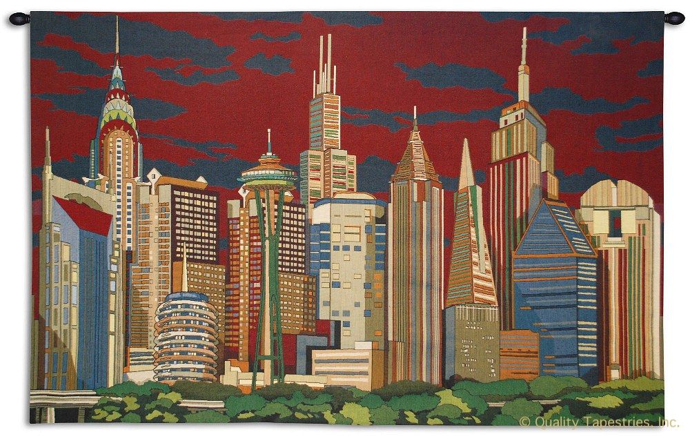 Skyscrapers of America Wall Tapestry C-6450, 40-49Inchestall, 41H, 60-69Incheswide, 63W, 6450-Wh, 6450C, 6450Wh, Abstract, America, Art, Bold, Building, Carolina, USAwoven, Chrysler, City, Cityscape, Cityscapes, Contemporary, Cotton, Earth, Empire, Hanging, Horizontal, Modern, Nyc, Of, Orange, Red, Scene, Skyline, Skyscrapers, State, Tapastry, Tapestries, Tapestry, Tapistry, Wall, Wide, Woven, new, york, tapestries, tapestrys, hangings, and, the